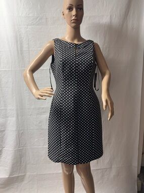 Tahari Black and White Polka Dot Midi Dress